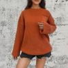 Ftwytp Womens Round Neck Hollow Out Casual Top Sweater Knitted Long Sleeved Bottoming Shirt Comfortable Soft Pullover Solid Color Loose Jumpers