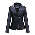 thumbnail image 1 of Ftwytp Womens Sports Jacket Women's Slim Leather Stand-Up Irregular Collar Zipper Stitching Solid Color Jacket Womens Casual Coat, 1 of 6