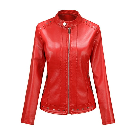 Ftwytp Womens Sports Jacket Women's Slim Leather Stand-Up Irregular Collar Zipper Stitching Solid Color Jacket Womens Casual Coat