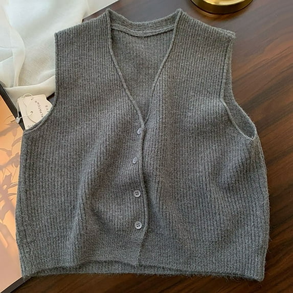 Ftwytp Womens V Neck Gilets Knitted Vest Floral Print Thin Cardigan Jacket Jacquard Casual Tank Top Vintage Sweater Sleeveless Waistcoat Jumper