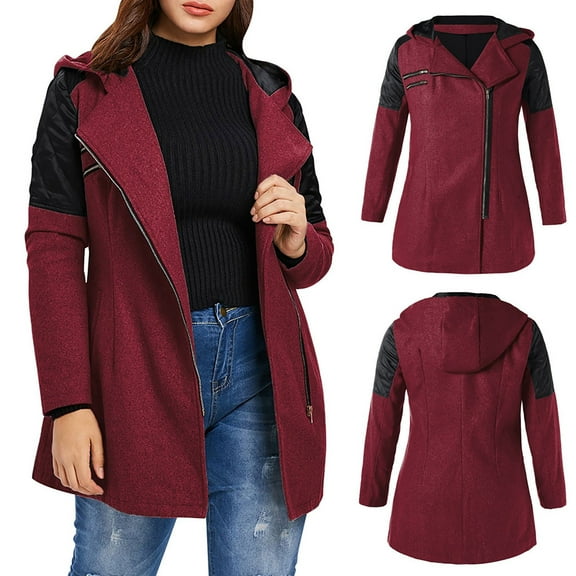 Ftwytp Womens Warm Coat Horn Button Jackets Fleece Duffle Coat Solid Color Zip Up Hooded Outwear Vintage Casual Outerwear