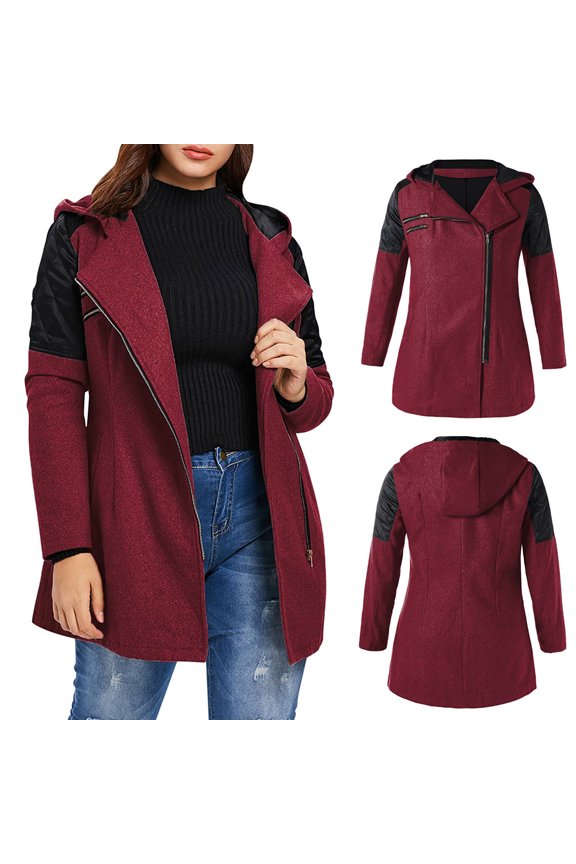 Womens Warm Coat Horn Button Jackets Fleece Duffle Coat Solid Color Zip Up Hooded Outwear Vintage Casual Outerwear