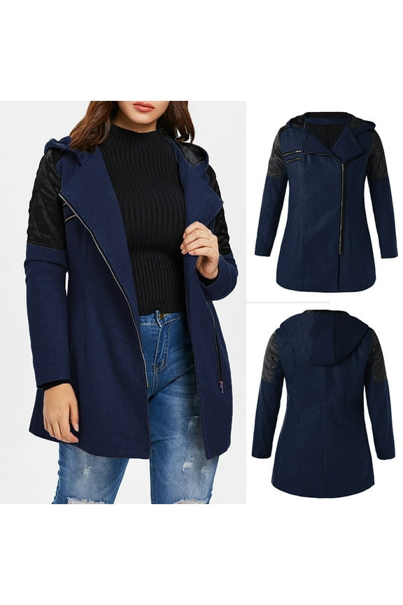 Womens Warm Coat Horn Button Jackets Fleece Duffle Coat Solid Color Zip Up Hooded Outwear Vintage Casual Outerwear