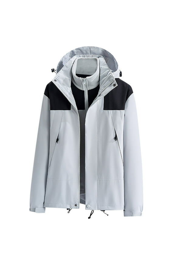 Womens Windbreaker Jackets Portable Compression Raincoat Hooded Outdoor 3-In-1 Detachable Hooded Sports Mountaineering Suit