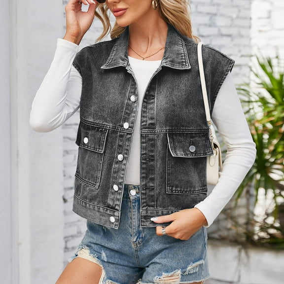Ftwytp Womens Winter Coats Jean Jacket Women Oversized Women's Plus Size Coats and Jackets Sleeveless Coat Women's Fashion Spring Summer Hatless Jacket