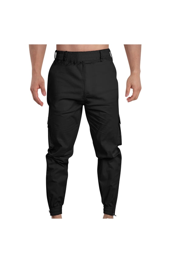 Work Trousers for Men Solid Color Utility Safety Elastic Waist Workwear With Multi Pockets Durable Loose Fit Cargo Pants Straight Easy-Care Work Pants