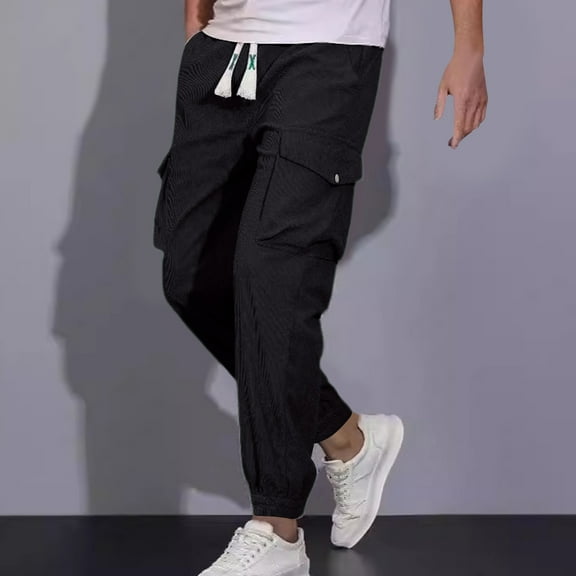 Ftwytp Workwear Cargo Trousers for Mens with Multi Pockets Casual Solid Color Sports Bottoms Outdoor Camping Hiking Sweatpants Breathable Spring Autumn Winter Trousers