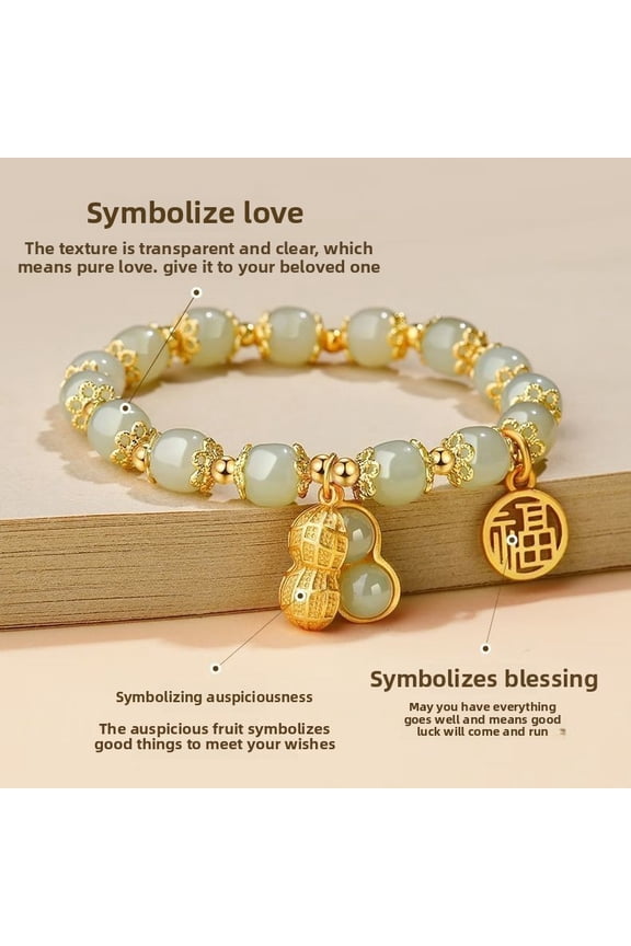 Fu Brand Lucky Peanut Charm Adjustable Beaded Bracelet For Women Men Spiritual Jewelry