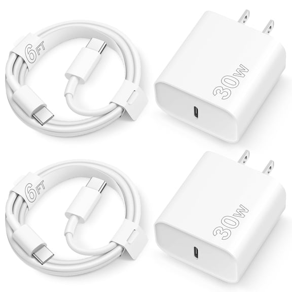 Fu1997 2 - Pack 30W USB - C Fast Charger with 6FT Cord, Compatible for iPhone 15 - 17 (Pro Max/Plus/Air), iPad Pro, Samsung