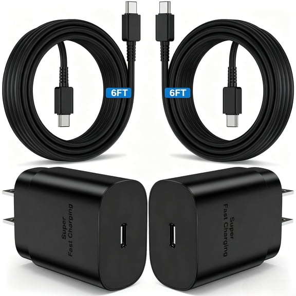 Fu1997 25W Super Fast Charger, 2 - Pack with 6ft Type C Cable, Compatible for Samsung Galaxy S26 - S21, Note 20 - Note10