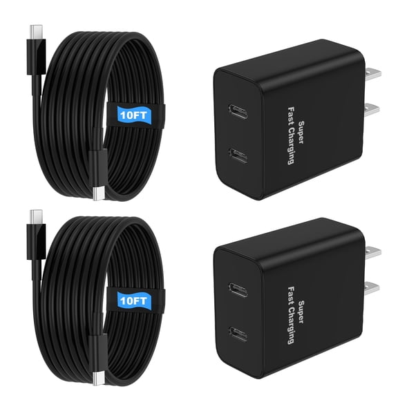 Fu1997 45W Super Fast USB - C Charger Set - 2 - Pack, Dual Port - with 10FT Type - C Cord - for Samsung Galaxy (S22 - S25) & iPhone 17