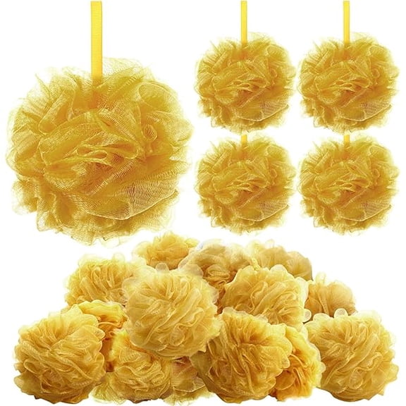 Fu997 12 Pcs Christmas Bath Loofah Sponge Red Green Loofah Exfoliating Body Scrubber Shower Sponge 50g Mesh Shower Pouf Balls Gift Set for Women Men Bathing Accessories(Gold)