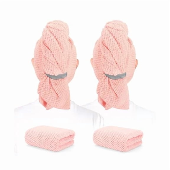 Fu997 2 Pack Microfiber Hair Towel - 41 x 24 inches Super Soft, Absorbent, Fast Drying Without Frizz Hair Towel Wrap for Women Long, Thick, Curly Hair - Hair Turbans with Elastic Strap