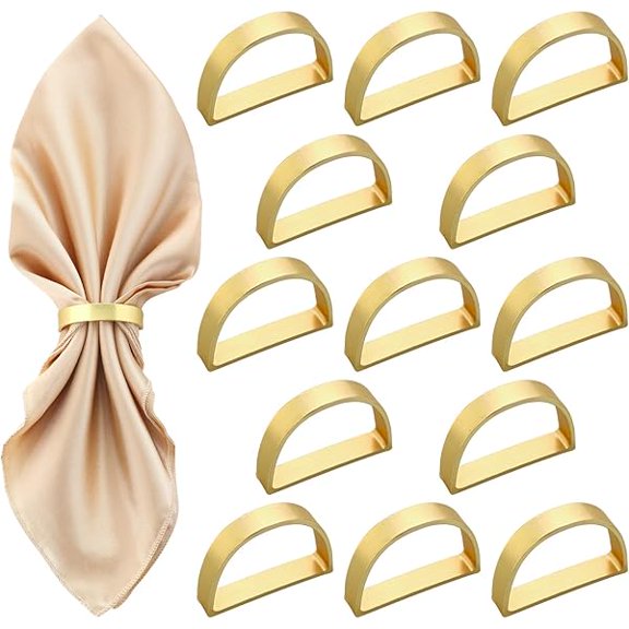 Fu997 24Pcs Gold Napkin Rings Set, Thanksgiving Christmas Metal Napkin Ring Holders Modern Serviette Buckles, Metallic Adornment for Dinner Table Settings (24, Semicircle Shape)