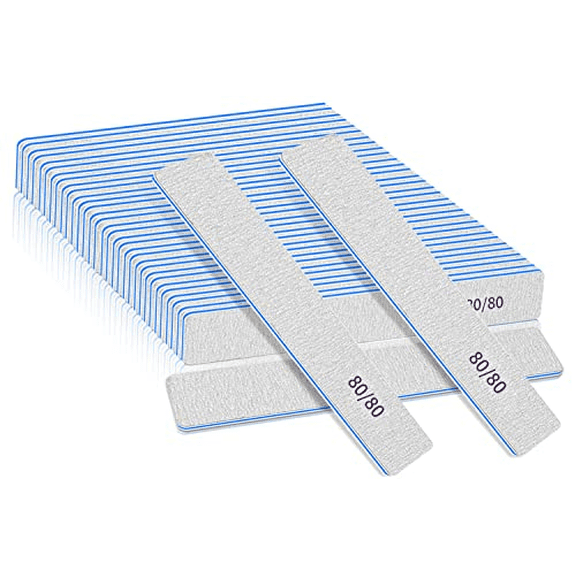 Fu997 25 Pcs Nail Files 80/80 Grit for Acrylic & Gel Nails, Double Sided Emery Board for Home & Salon Use