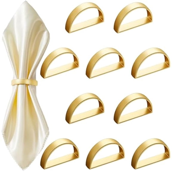 Fu997 40 Pcs Stainless Steel Napkin Rings Metal Napkin Ring Holders Christmas Modern Serviette Buckles Metallic Adornment for Table Kitchen Dinner Party Wedding(Matte Gold Semicircle)
