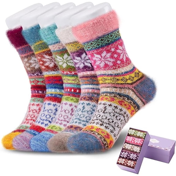 Fu997 5 Pair Fuzzy Cozy Socks for Women - Warm Comfy Soft Casual Home Sleep Winter Wool Socks - Gifts for Women