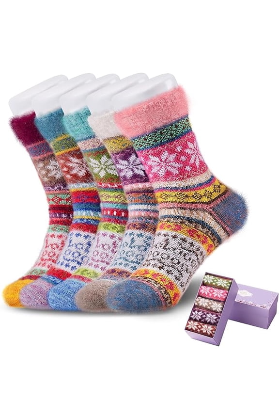5 Pair Fuzzy Cozy Socks for Women - Warm Comfy Soft Casual Home Sleep Winter Wool Socks - Gifts for Women