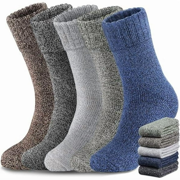 Fu997 5 Pairs Merino Wool Socks Mens, Thick Warm Winter Socks, Hiking Socks Soft Casual Socks for Men