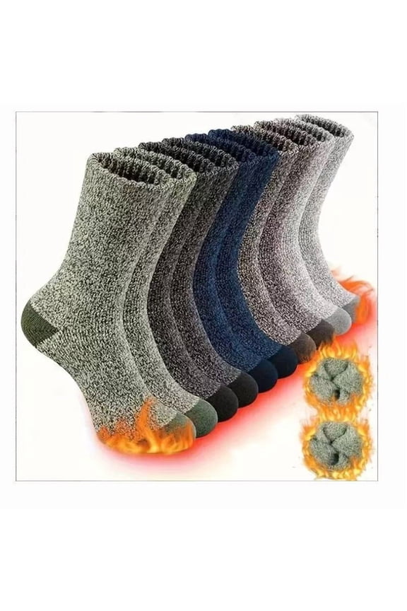 5 Pairs Merino Wool Socks for Men, Thermal Wool Hiking Socks Supper Thick Winter Crew Socks (US Size 7-13)