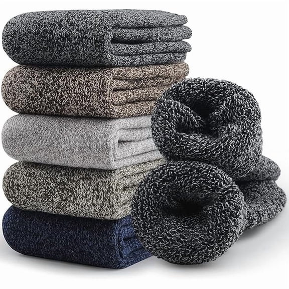 Fu997 5 Pairs Merino Wool Socks for Men, Thick Winter Wool Hiking Socks, Warm Breathable Crew Mens Socks