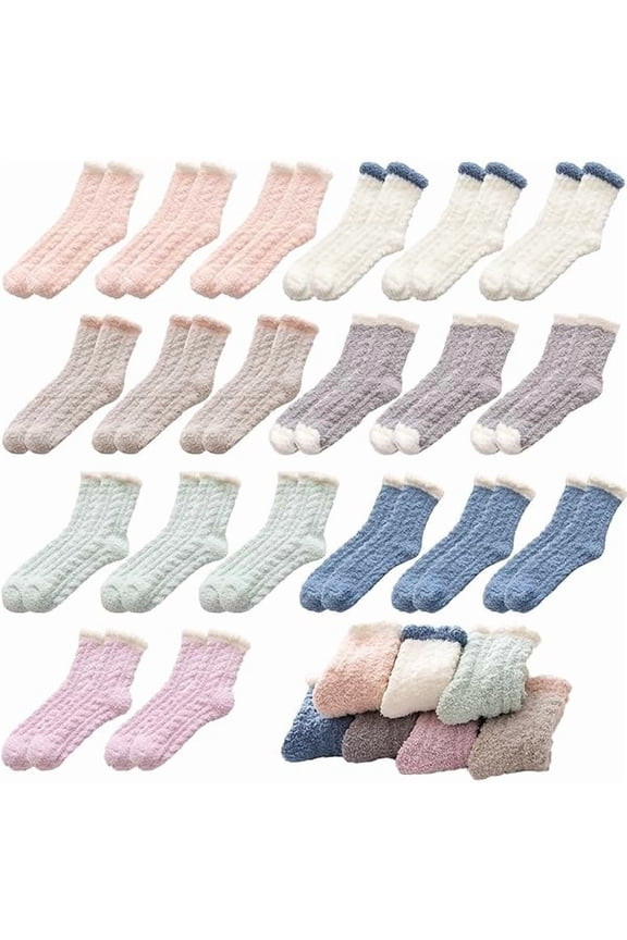 6/20 Pairs Fuzzy Socks Soft Cozy Fluffy Warm Winter Sleep Plush Bed Microfiber Slipper Fleece Socks for Women