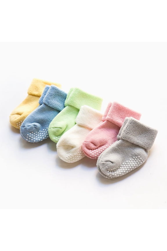 Baby Wool Grip Sock Soft Winter Warm Thick Non Slip Toddler Boy Girls Crew Socks For Children 6 Pairs