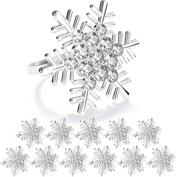 Fu997 Christmas Silver Snowflake Napkin Rings Set of 12, Napkins Ring for Dinning Table - Rustic Dinner Tables Decoration for Wedding Receptions Christmas Thanksgiving Holiday Party Dinner Parties