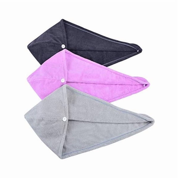 Fu997 Hair Drying Towel Twist Women's Soft Shower Microfiber Towels for Hair Turban Wrap Fast Drying Ultra Absorbent Cap Great Gift for Women (3-Pack Dark Grey+ Grey+Purple)