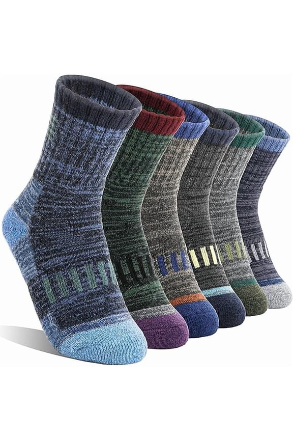 Kids Merino Wool Hiking Socks Boys Girls Toddler Thermal Winter Warm Thick Cushioned Moisture Wicking Socks 6 Pairs