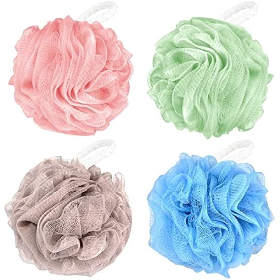 Fu997 Large Bath Sponges Loofahs 70g,4 Pack Shower Sponge Exfoliating Cleaning Bath Loofa Body Scrubber Balls for Women Men Washing