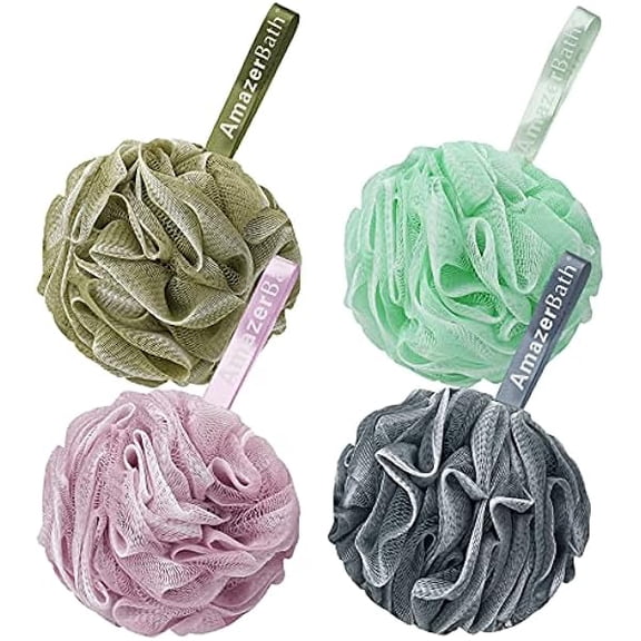 Fu997 Loofah Sponge 60g/Piece, Exfoliating Bath Sponge Body Scrubber, Loofa Set of 4 - White Grey-Pink-Army Green-Green