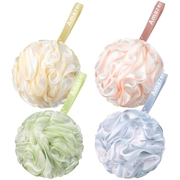 Fu997 Loofah Sponge 75g/Piece, Exfoliating Bath Sponge Body Scrubber - Loofa Set of 4 - Cotton Candy Quartet, Large