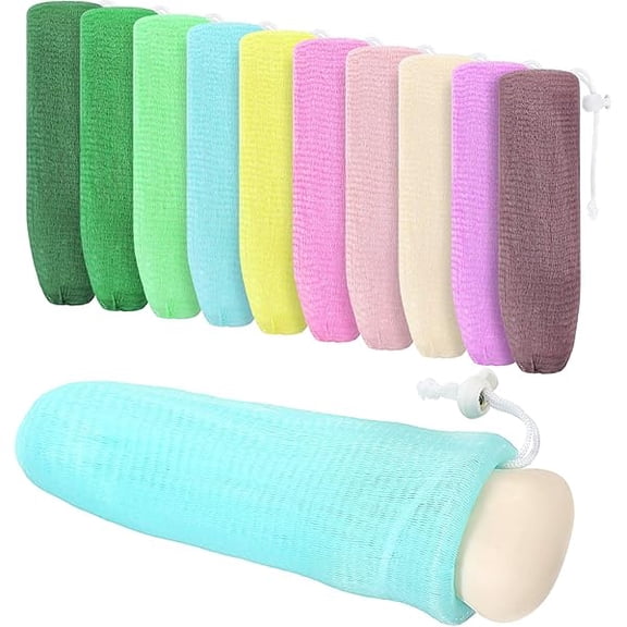 Fu997 Mesh Soap Bar Loofah Exfoliating Mesh Soap Saver Bag Pouch Bubble Foam Net for Body Facial Shower Cleaning Tool(10 Pieces)