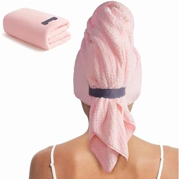 Fu997 Microfiber Hair Towel Wrap for Women, Quick Dry Hair Turban Towel with Elastic Band, Microfiber Plopping Towel for Curly Hair, Stocking Stuffers for Women (Pink)