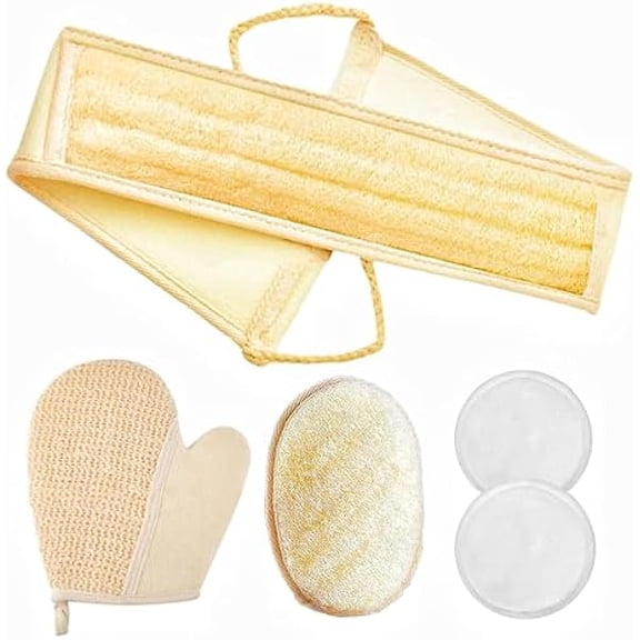 Fu997 Natural Loofah Exfoliating Body Sponge Scrubber, Back Scrubber (5 Pack), Made with Eco-Friendly and Biodegradable Shower Luffa Sponge, Loofah for Women and Men, for Skin Care in Bath Spa Shower