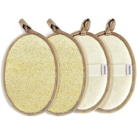 Fu997 Natural Loofah Sponge Exfoliating(4 Packs),Made with Eco-Friendly and Biodegradable Shower Luffa Sponge, Loofah for Women and Men, Brown