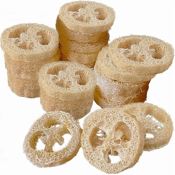 Fu997 Natural Loofah Sponge for Soap Making, 20 Pack Organic Loofahs Slices Cuts Set, Loofa Exfoliating Body Scrubber, Shower Sponge Luffas for Women and Men