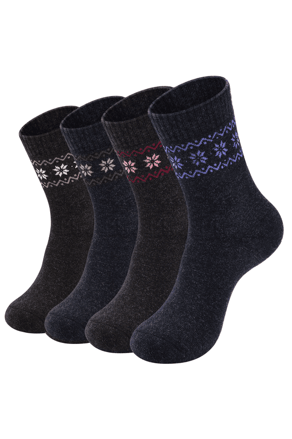Pack of 4 Womens Merino Wool Socks Winter Hiking Socks Knit Outdoor Recreation Warm Soft and Comfortable Size 5 to 9
