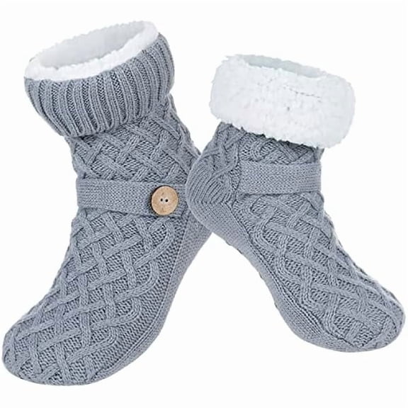 Fu997 Winter Womens Warm Fluffy Slipper Socks, Soft Cozy Fuzzy Christmas Sock with Non-Slip Grippers for ladies Gifts
