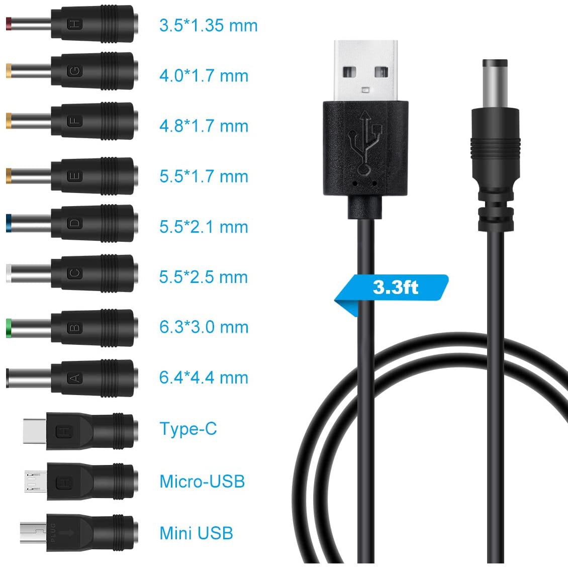 FuChenYu 3 Adapter 2 Infinite USB To Power Cord 11 in 1, With 8