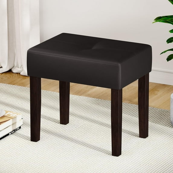 FAGAGA Small PU Leather Bench with Wood Legs Makeup Chair for Vanity, Modern Accent Ottoman Footstool for Makeup Room, Living Room, Bedroom, Entryway |Cherry
