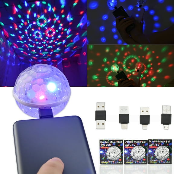 FuLanDe Mini USB Disco Light Ball, Sound Activated, RGB Color Changing (3 Count)