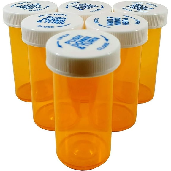 FuStone Child Resistant & Easy Open Pill Organizer with 12 Empty Pill Bottles, Orange (12 Pack)