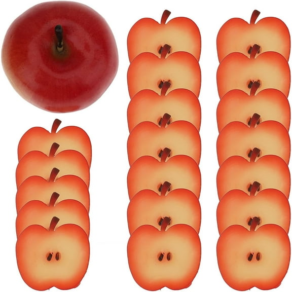 Fuax Red Apples Artificial Apple Slices Model Fake Simulation Lifelike 20 PCS Fruits Set for Home Kitchen Wedding Party Decoration Photography Props