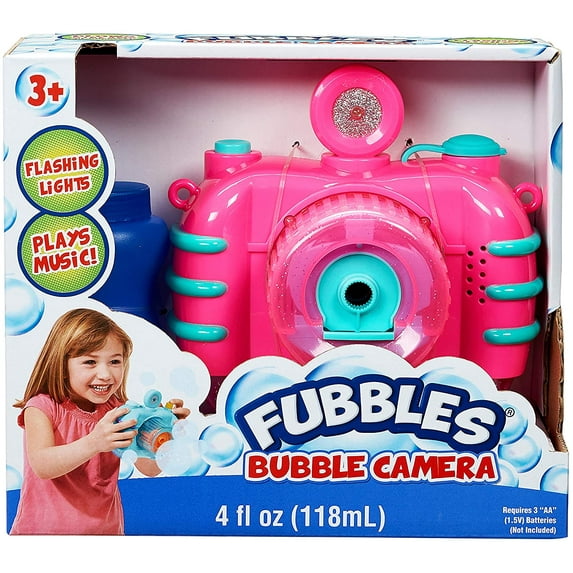 Fubbles Bubble Camera with Shutter Sound, Fun Lights and Music, Pink or Blue