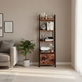 thumbnail image 1 of Fubnar Furniture Shelves With Drawer, Rustic 5 Tiers Leaning Bookcase Bookshelf, 1 of 7