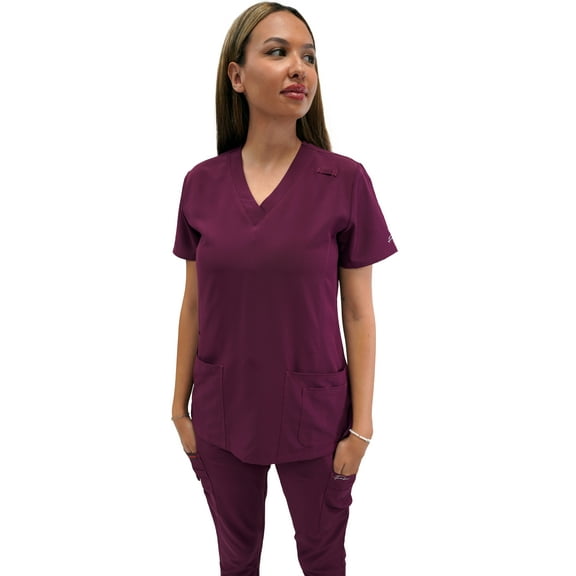 Fubu Women's 5 Pocket V-Neck Scrub Top Medical Nursing Uniform