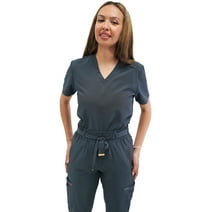Fubu Women's 5-Pocket V-Neck Scrub Top Medical Nursing Uniform