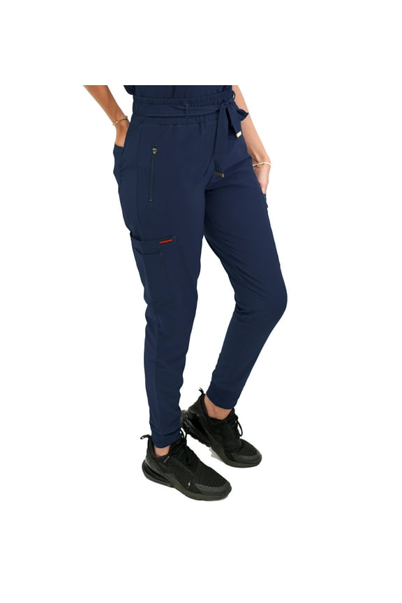 Women's Slim Fit High Waisted Belted Jogger Scrub Pant Medical Nursing Uniform